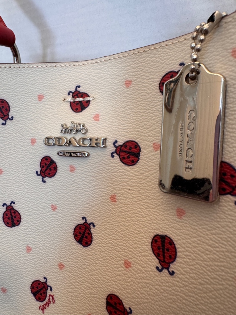 Coach C Mini Town Bucket Bag Ladybug Floral Print Red White Y2K - Picture 7 of 16